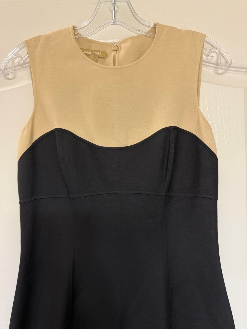 Michael Kors Collection Colorblock Sheath Dress Tan Black Made in Italy Silk - Picture 2 of 9